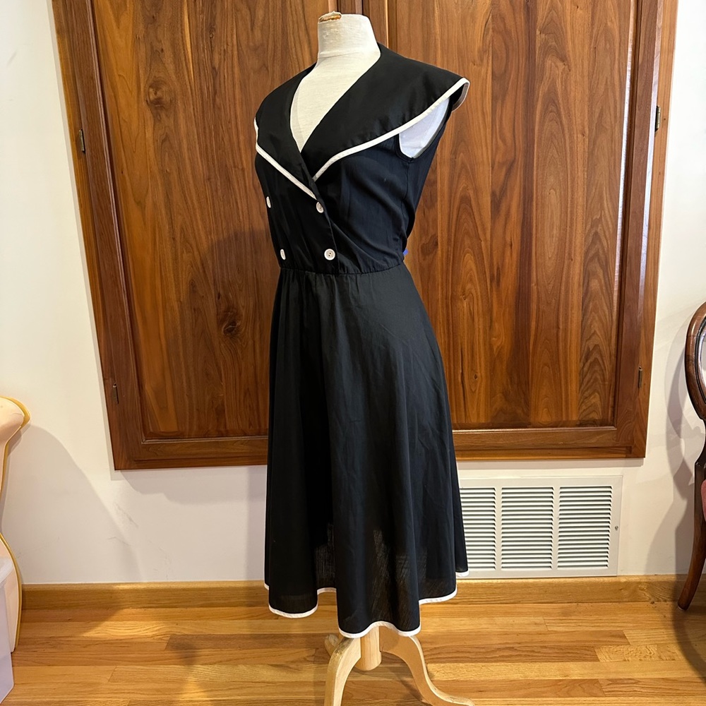 Vintage Nautical Sailor Dress Black & White Retro Fit & Flare Pin Up Style Small - Picture 4 of 11